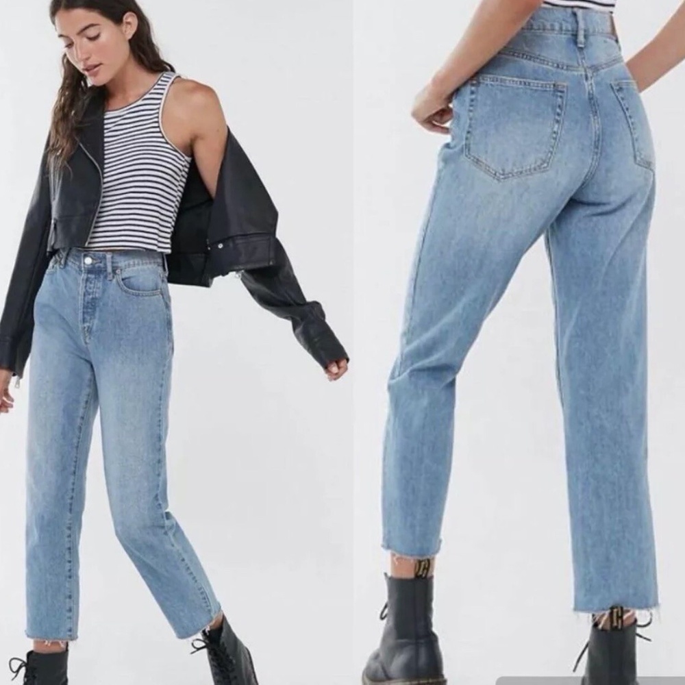 BDG Urban Outfitters Slim Straight Light Wash High Rise Button Fly Jeans